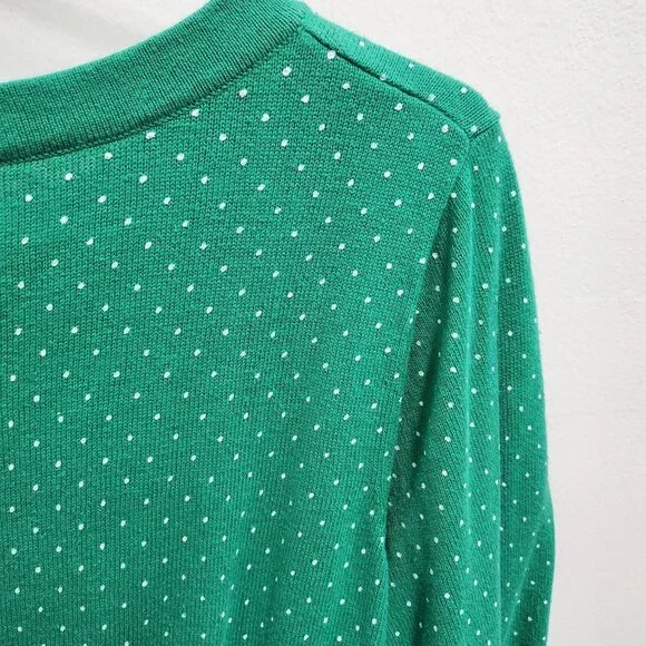 Woman Within Button Up Cardigan Womens Large Green Polka Dot Preppy Casual - Picture 7 of 9